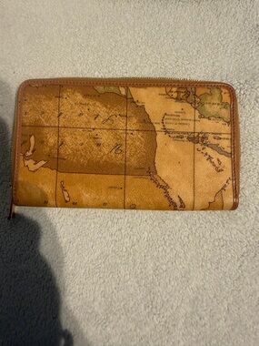 Alviero Martini Tan and Brown Map Zip Wallet